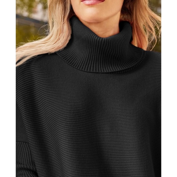 Black Turtleneck Sweater Oversized Split Hem Comfy Cozy Pullover Fall Winter XL - Picture 2 of 11